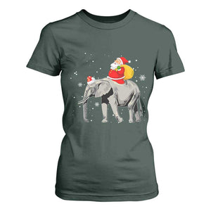 Christmas Santa Riding Elephant T Shirt For Women Xmas Tree Light Funny Festive TS02 Dark Forest Green Print Your Wear