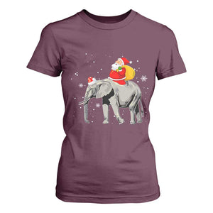 Christmas Santa Riding Elephant T Shirt For Women Xmas Tree Light Funny Festive TS02 Maroon Print Your Wear