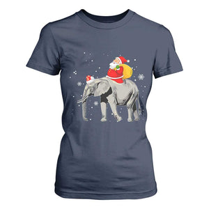 Christmas Santa Riding Elephant T Shirt For Women Xmas Tree Light Funny Festive TS02 Navy Print Your Wear