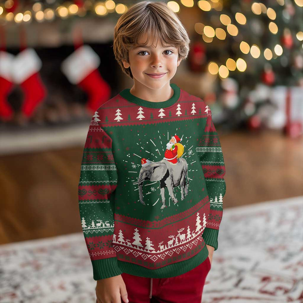 Xmas Santa Riding Elephant Ugly Christmas Sweater Xmas Tree Light Funny Festive TS02 Christmas Print Your Wear