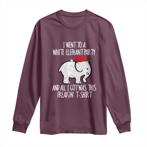 Funny White Elephant Christmas Long Sleeve Shirt I Went To A White Party And Got This Gift Exchange TS02 Maroon Print Your Wear