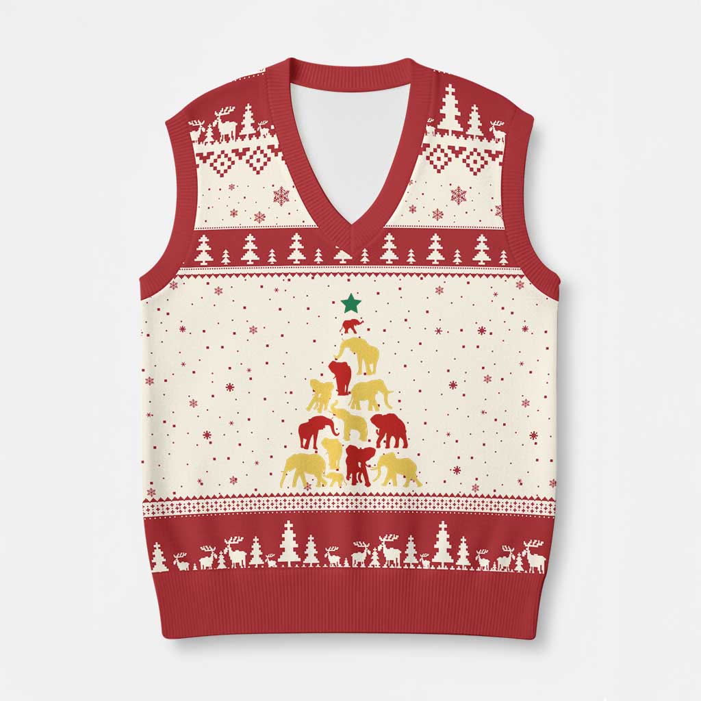 South Africa Elephant Xmas Tree V-Neck Knit Sweater Vest Safari Animals Xmas TS02 Beige Red Print Your Wear