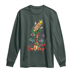 Giraffe Christmas Tree Long Sleeve Shirt Funny Xmas Giraffes Lover Gift TS02 Dark Forest Green Print Your Wear