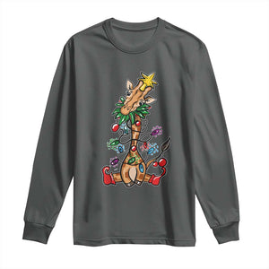 Giraffe Christmas Tree Long Sleeve Shirt Funny Xmas Giraffes Lover Gift TS02 Dark Heather Print Your Wear