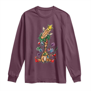 Giraffe Christmas Tree Long Sleeve Shirt Funny Xmas Giraffes Lover Gift TS02 Maroon Print Your Wear