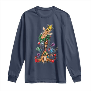 Giraffe Christmas Tree Long Sleeve Shirt Funny Xmas Giraffes Lover Gift TS02 Navy Print Your Wear