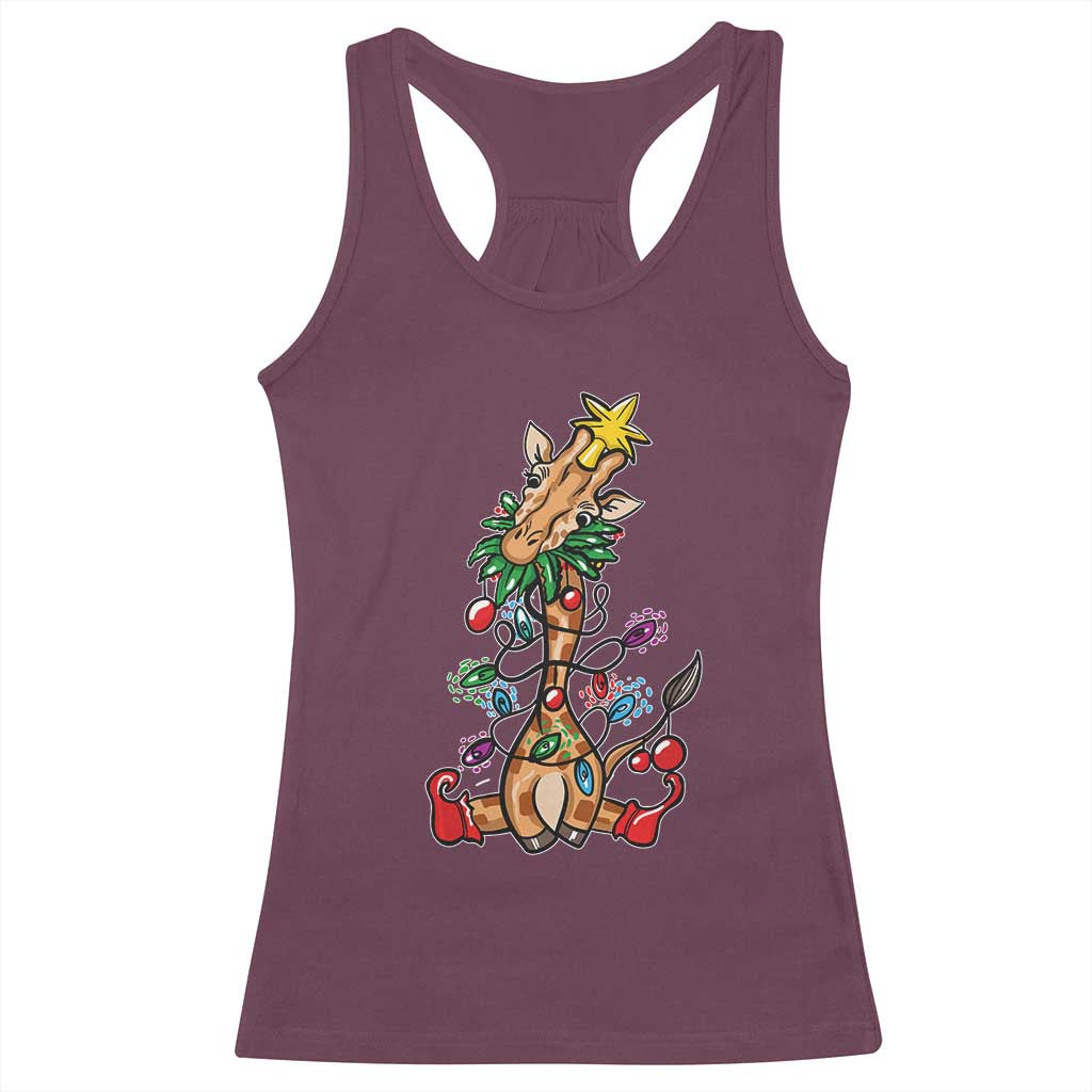 Giraffe Christmas Tree Racerback Tank Top Funny Xmas Giraffes Lover Gift TS02 Maroon Print Your Wear