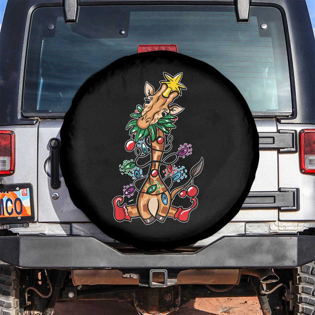 Giraffe Christmas Tree Spare Tire Cover Funny Xmas Giraffes Lover Gift TS02 No hole Black Print Your Wear