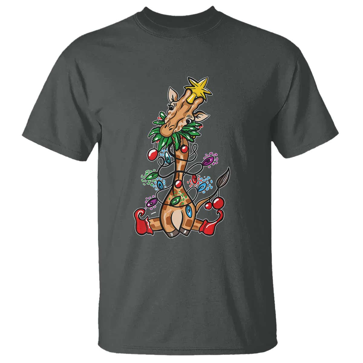 Giraffe Christmas Tree T Shirt Funny Xmas Giraffes Lover Gift TS02 Dark Heather Print Your Wear