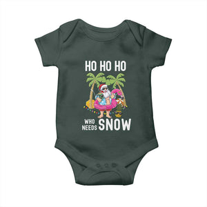 Tropical Beachy Christmas Baby Onesie Ho Ho Ho Who Needs Snow Santa Xmas In Hawaii Palm Tree TS02 Dark Forest Green Print Your Wear