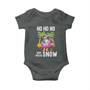 Tropical Beachy Christmas Baby Onesie Ho Ho Ho Who Needs Snow Santa Xmas In Hawaii Palm Tree TS02 Dark Heather Print Your Wear