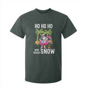 Tropical Beachy Christmas T Shirt For Kid Ho Ho Ho Who Needs Snow Santa Xmas In Hawaii Palm Tree TS02 Dark Forest Green Print Your Wear