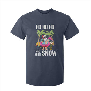 Tropical Beachy Christmas T Shirt For Kid Ho Ho Ho Who Needs Snow Santa Xmas In Hawaii Palm Tree TS02 Navy Print Your Wear