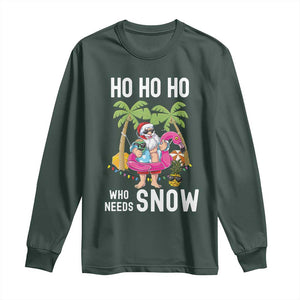 Tropical Beachy Christmas Long Sleeve Shirt Ho Ho Ho Who Needs Snow Santa Xmas In Hawaii Palm Tree TS02 Dark Forest Green Print Your Wear