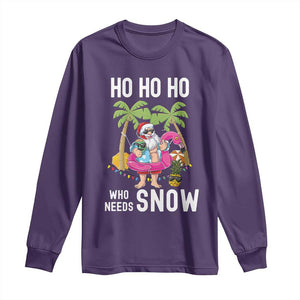 Tropical Beachy Christmas Long Sleeve Shirt Ho Ho Ho Who Needs Snow Santa Xmas In Hawaii Palm Tree TS02 Purple Print Your Wear