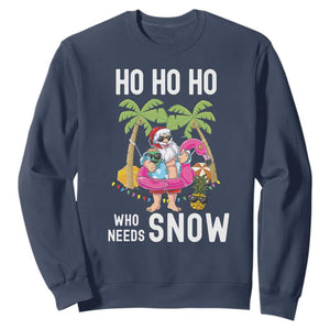 Tropical Beachy Christmas Sweatshirt Ho Ho Ho Who Needs Snow Santa Xmas In Hawaii Palm Tree TS02 Navy Print Your Wear