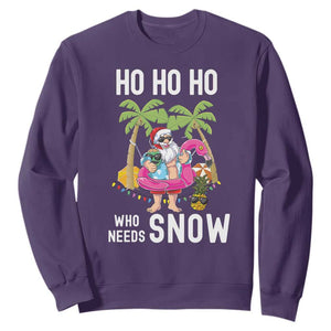 Tropical Beachy Christmas Sweatshirt Ho Ho Ho Who Needs Snow Santa Xmas In Hawaii Palm Tree TS02 Purple Print Your Wear