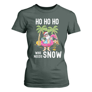 Tropical Beachy Christmas T Shirt For Women Ho Ho Ho Who Needs Snow Santa Xmas In Hawaii Palm Tree TS02 Dark Forest Green Print Your Wear