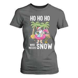 Tropical Beachy Christmas T Shirt For Women Ho Ho Ho Who Needs Snow Santa Xmas In Hawaii Palm Tree TS02 Dark Heather Print Your Wear