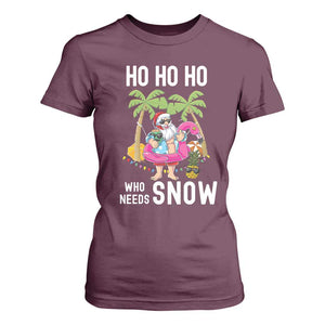 Tropical Beachy Christmas T Shirt For Women Ho Ho Ho Who Needs Snow Santa Xmas In Hawaii Palm Tree TS02 Maroon Print Your Wear