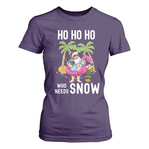 Tropical Beachy Christmas T Shirt For Women Ho Ho Ho Who Needs Snow Santa Xmas In Hawaii Palm Tree TS02 Purple Print Your Wear