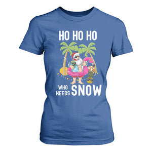 Tropical Beachy Christmas T Shirt For Women Ho Ho Ho Who Needs Snow Santa Xmas In Hawaii Palm Tree TS02 Royal Blue Print Your Wear