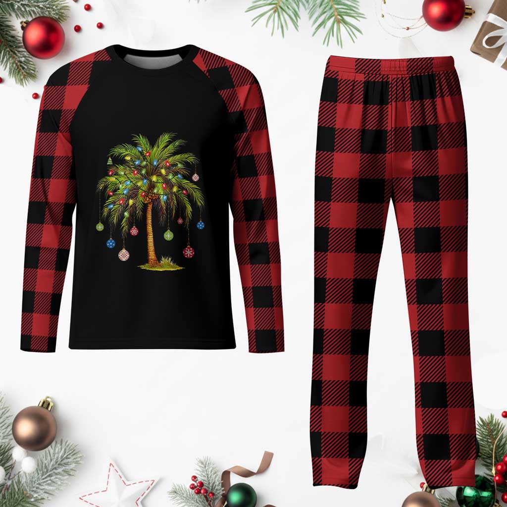 Christmas Palm Tree Plaid Pajama Set Xmas Lights Tropical Hawaiian Holidays TS02 Buffalo Plaid Print Your Wear