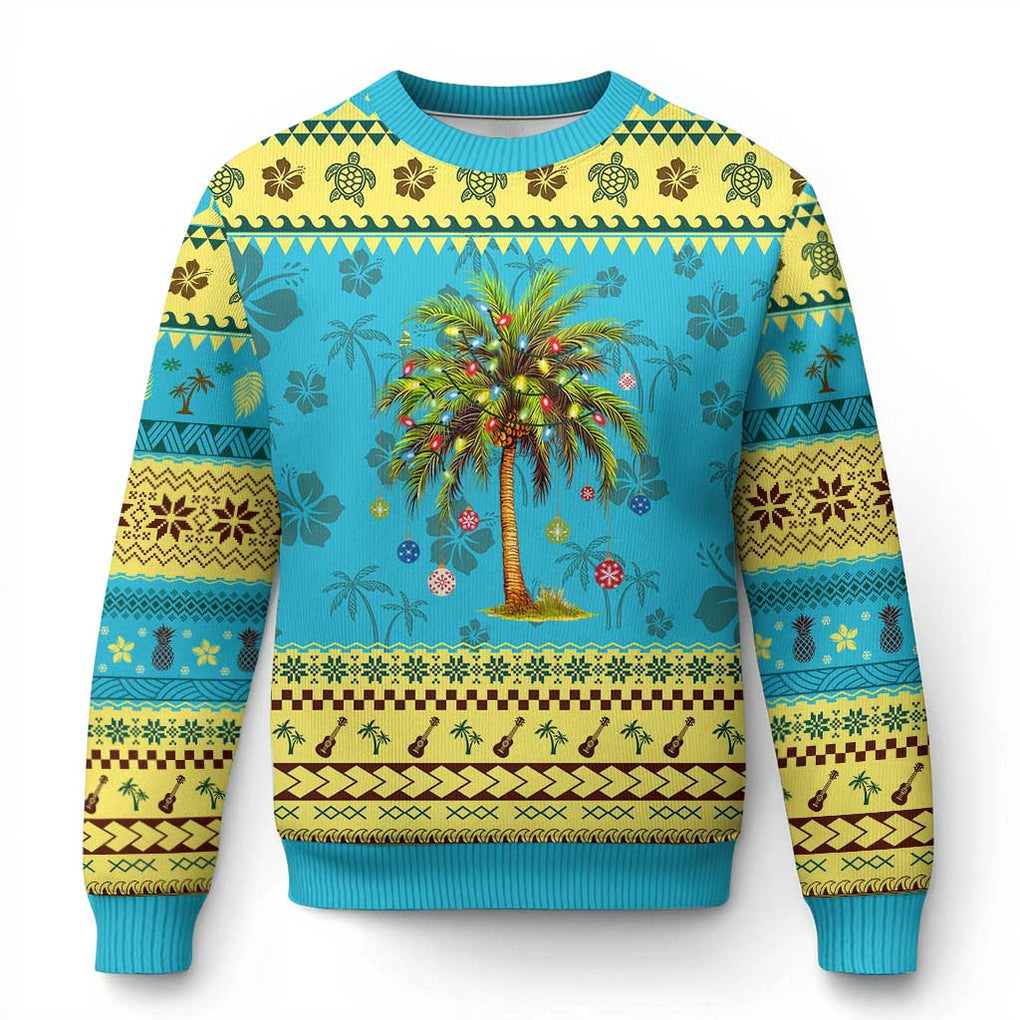 Xmas Palm Tree Ugly Christmas Sweater Lights Tropical Hawaiian Holidays TS02 Hawaii Print Your Wear