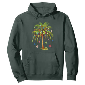 Christmas Palm Tree Hoodie Xmas Lights Tropical Hawaiian Holidays TS02 Dark Forest Green Print Your Wear