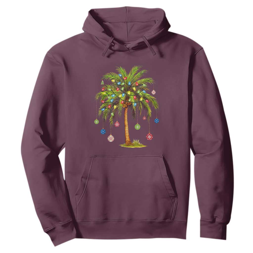 Christmas Palm Tree Hoodie Xmas Lights Tropical Hawaiian Holidays TS02 Maroon Print Your Wear