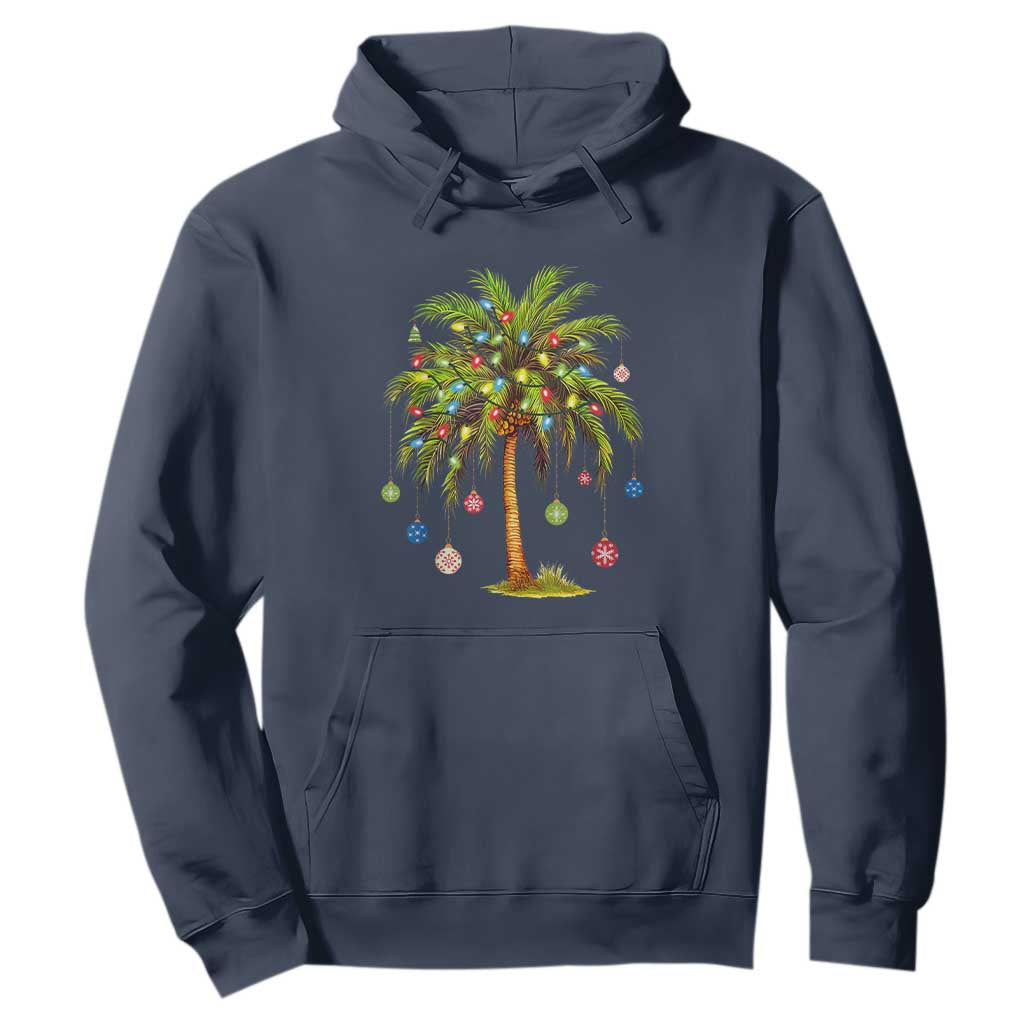 Christmas Palm Tree Hoodie Xmas Lights Tropical Hawaiian Holidays TS02 Navy Print Your Wear