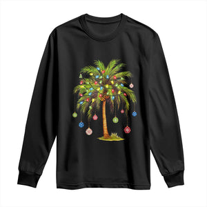 Christmas Palm Tree Long Sleeve Shirt Xmas Lights Tropical Hawaiian Holidays TS02 Black Print Your Wear