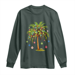 Christmas Palm Tree Long Sleeve Shirt Xmas Lights Tropical Hawaiian Holidays TS02 Dark Forest Green Print Your Wear