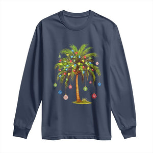 Christmas Palm Tree Long Sleeve Shirt Xmas Lights Tropical Hawaiian Holidays TS02 Navy Print Your Wear