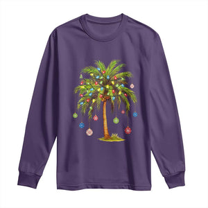 Christmas Palm Tree Long Sleeve Shirt Xmas Lights Tropical Hawaiian Holidays TS02 Purple Print Your Wear