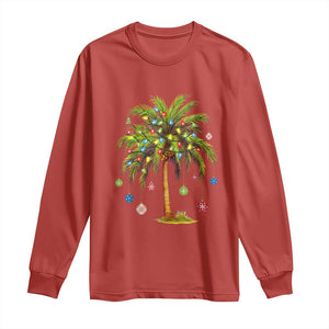 Christmas Palm Tree Long Sleeve Shirt Xmas Lights Tropical Hawaiian Holidays TS02 Red Print Your Wear