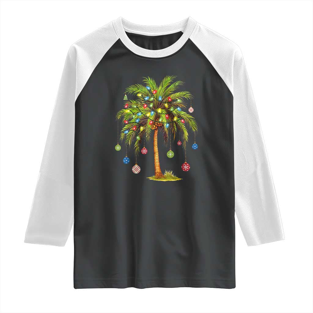 Christmas Palm Tree Raglan Shirt Xmas Lights Tropical Hawaiian Holidays TS02 Black White Print Your Wear