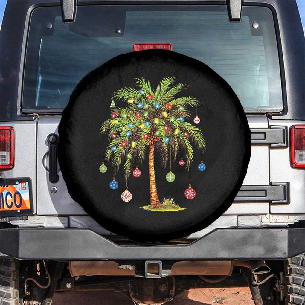 Christmas Palm Tree Spare Tire Cover Xmas Lights Tropical Hawaiian Holidays TS02 No hole Black Print Your Wear