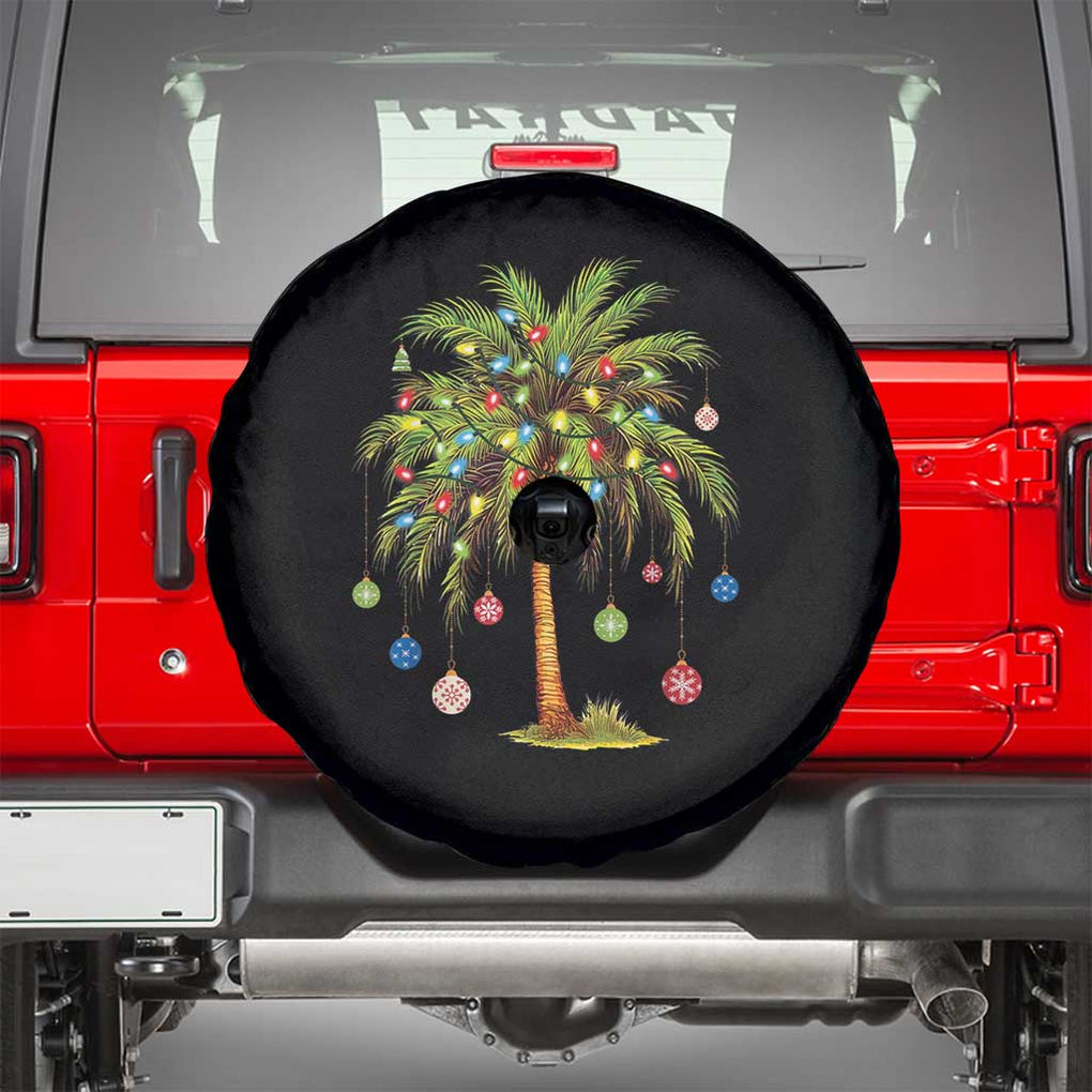 Christmas Palm Tree Spare Tire Cover Xmas Lights Tropical Hawaiian Holidays TS02 Black Print Your Wear