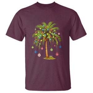 Christmas Palm Tree T Shirt Xmas Lights Tropical Hawaiian Holidays TS02 Maroon Print Your Wear