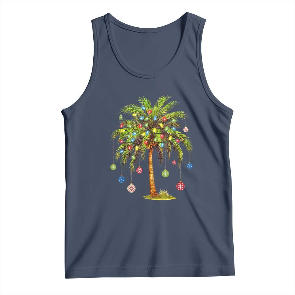 Christmas Palm Tree Tank Top Xmas Lights Tropical Hawaiian Holidays TS02 Navy Print Your Wear