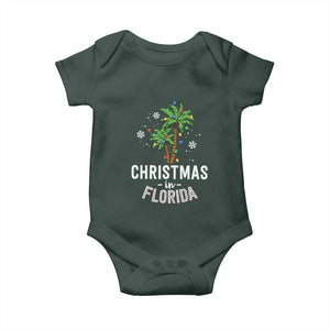 Christmas In Florida Baby Onesie Deck The Palm Trees Xmas Matching Family Vacation TS02 Dark Forest Green Print Your Wear