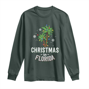 Christmas In Florida Long Sleeve Shirt Deck The Palm Trees Xmas Matching Family Vacation TS02 Dark Forest Green Print Your Wear