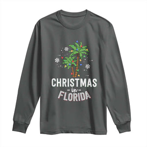 Christmas In Florida Long Sleeve Shirt Deck The Palm Trees Xmas Matching Family Vacation TS02 Dark Heather Print Your Wear