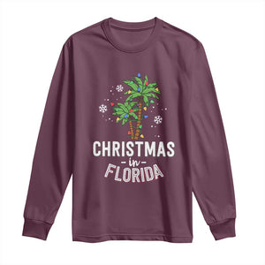 Christmas In Florida Long Sleeve Shirt Deck The Palm Trees Xmas Matching Family Vacation TS02 Maroon Print Your Wear