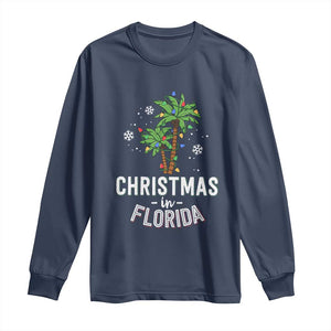 Christmas In Florida Long Sleeve Shirt Deck The Palm Trees Xmas Matching Family Vacation TS02 Navy Print Your Wear