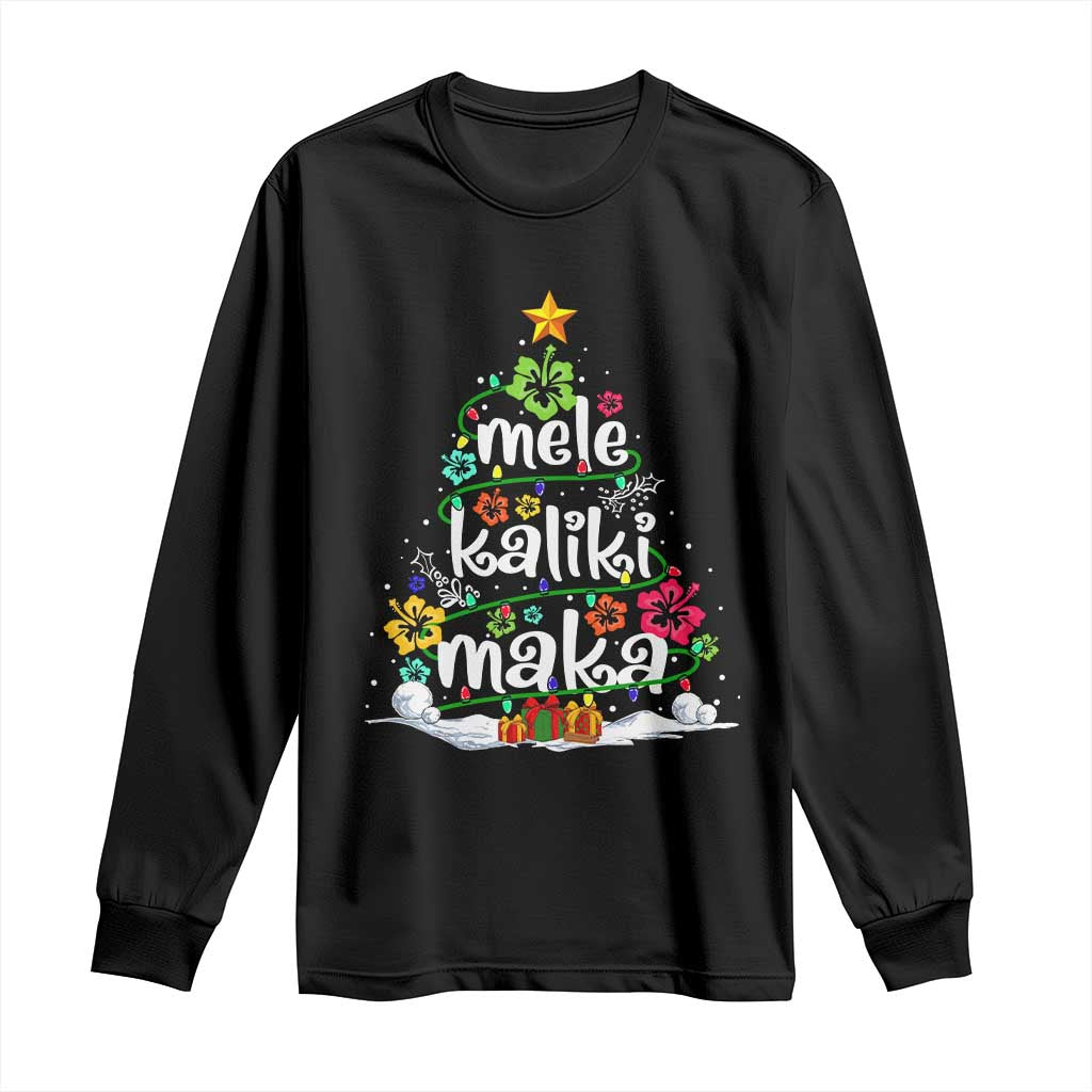 Tropical Hawaiian Christmas Long Sleeve Shirt Mele Kalikimaka Palm Tree Xmas in Hawaii TS02 Black Print Your Wear