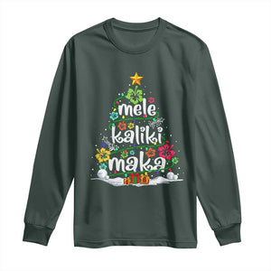 Tropical Hawaiian Christmas Long Sleeve Shirt Mele Kalikimaka Palm Tree Xmas in Hawaii TS02 Dark Forest Green Print Your Wear