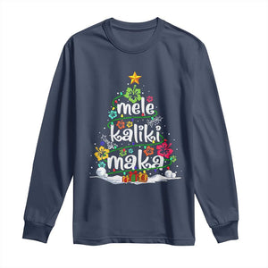 Tropical Hawaiian Christmas Long Sleeve Shirt Mele Kalikimaka Palm Tree Xmas in Hawaii TS02 Navy Print Your Wear