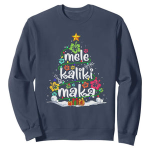 Tropical Hawaiian Christmas Sweatshirt Mele Kalikimaka Palm Tree Xmas in Hawaii TS02 Navy Print Your Wear